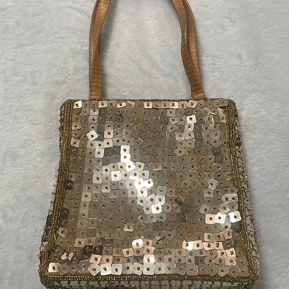 Jessica Mcclintock Sequin Handbag Gold Tone - Picture 3 of 13